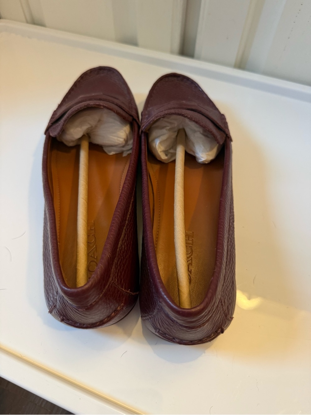 Coach Women's Burgundy Leather Penny Loafers - Picture 2 of 5